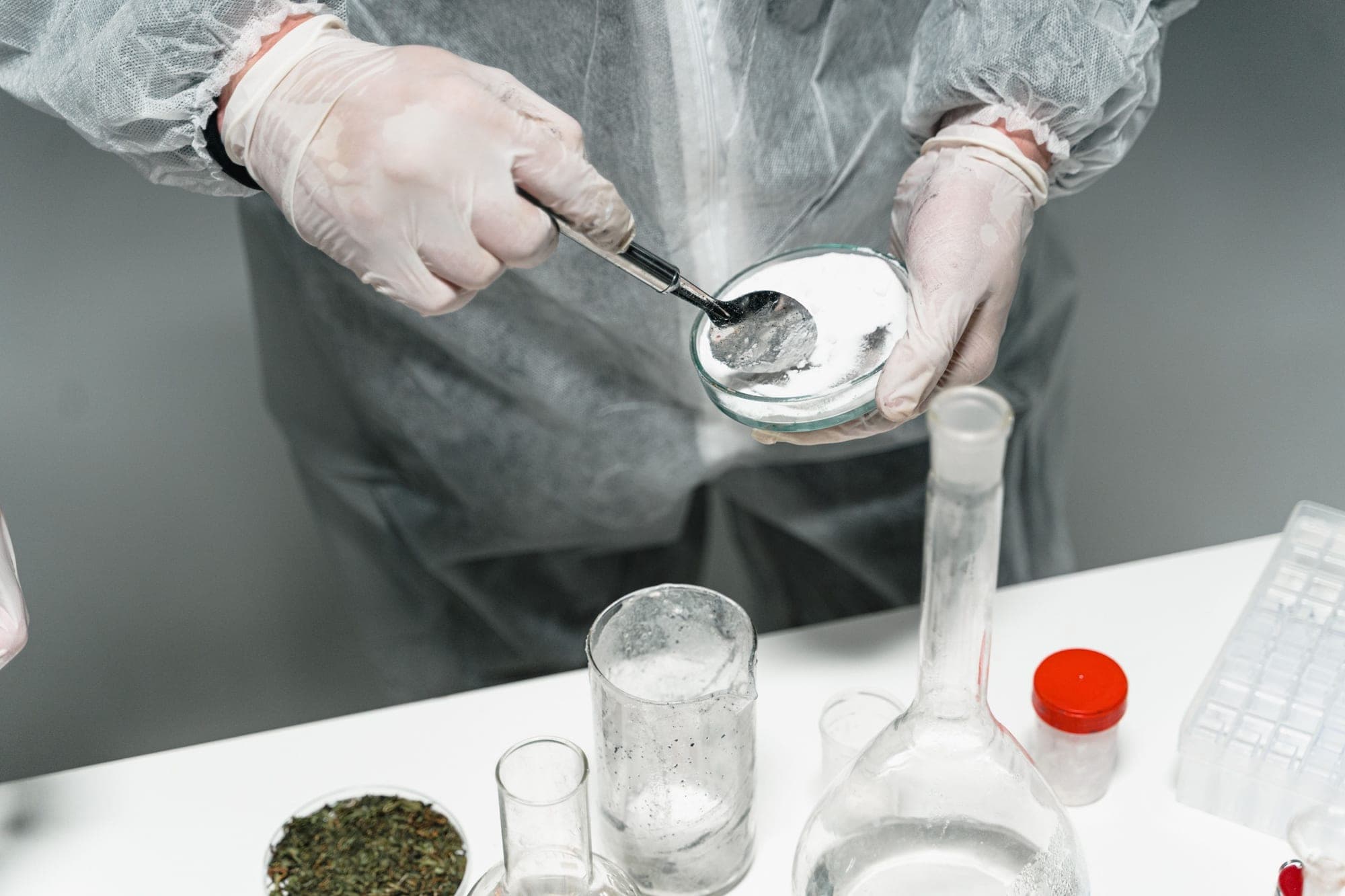 Quality specialist reviewing gelatin in the laboratory