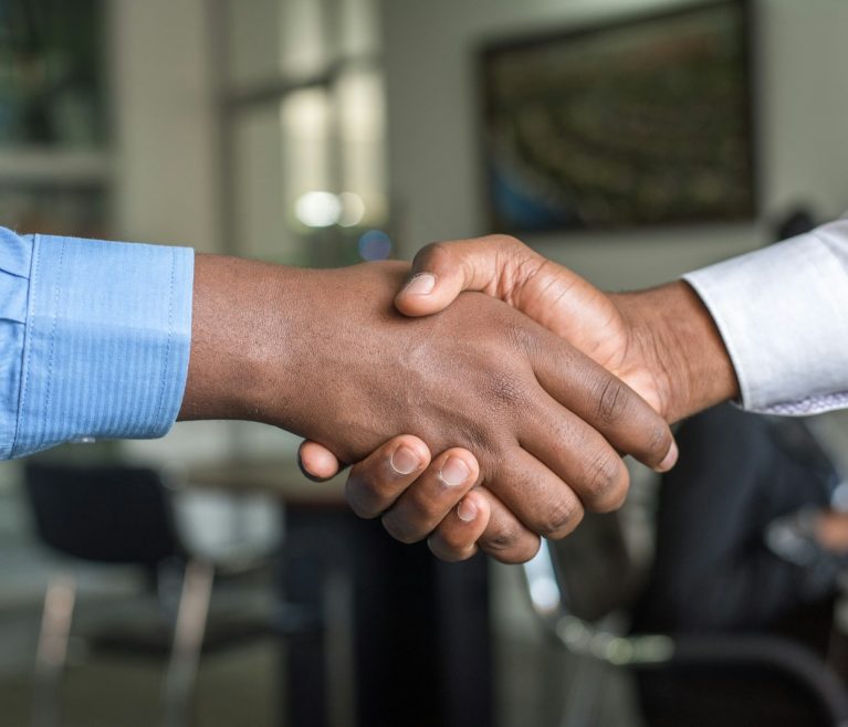 Business partnership handshake for gelatin supply success
